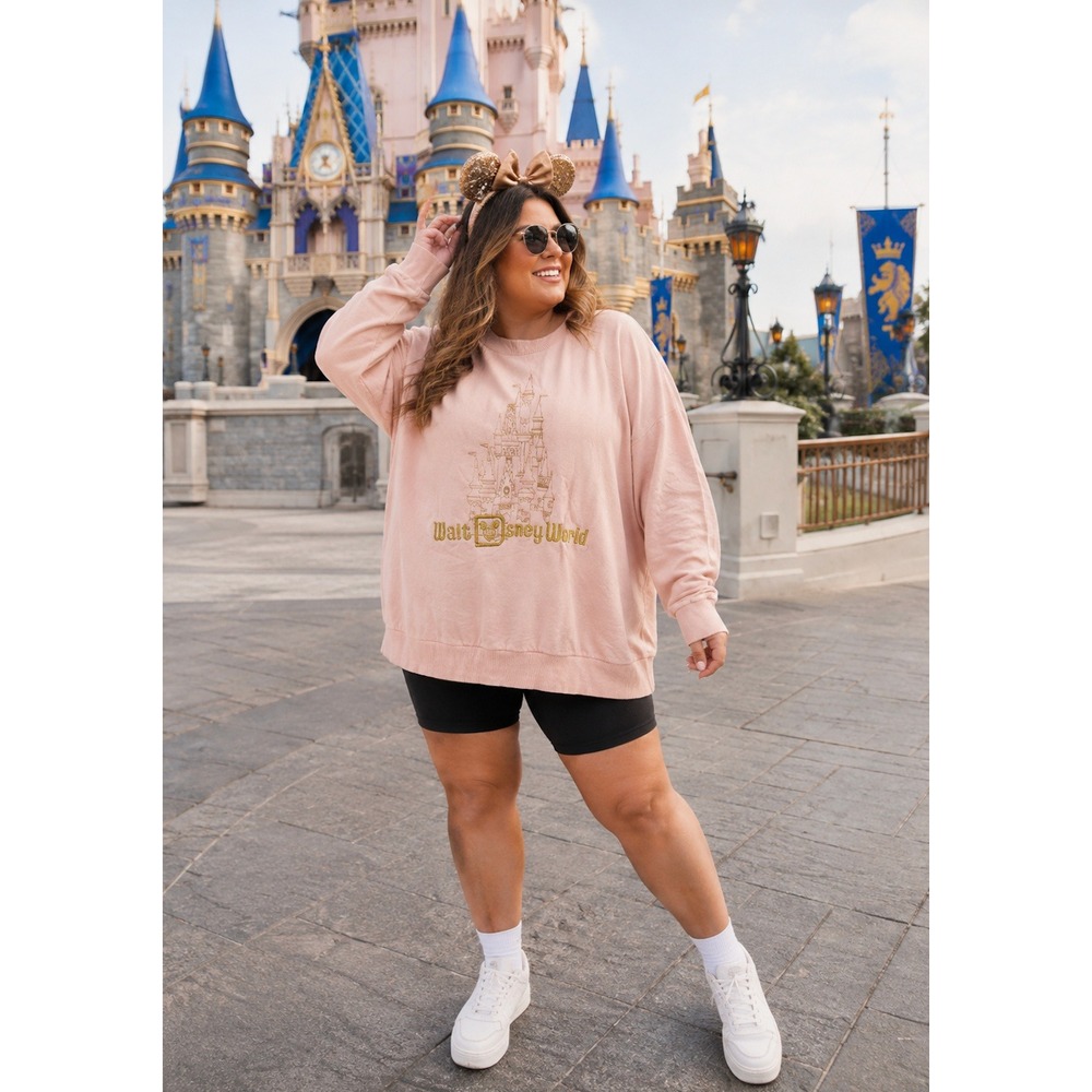 Walt Disney World Pink Gold Castle Sweatshirt Womens 3X Plus Size